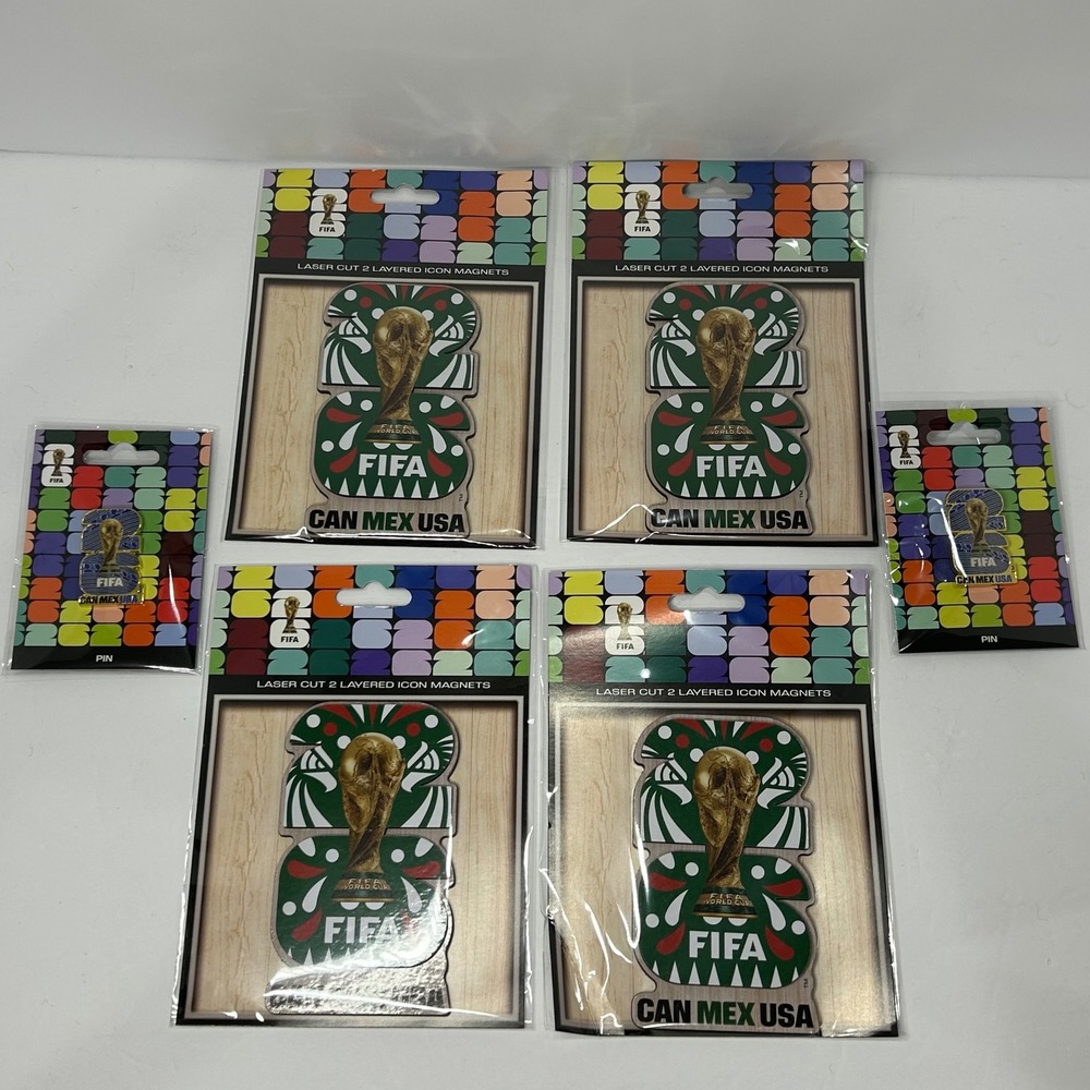 FIFA World Cup 2026 Magnet and Pin Set Canada Mexico USA Soccer Souvenir NEW